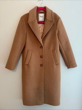 Abercrombie & Fitch Camel Single-Breasted Wool-Blend Long Coat